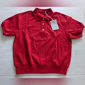 EVERLANE | NWT Oversized Polo Shirt Red Organic Cotton Stretch
